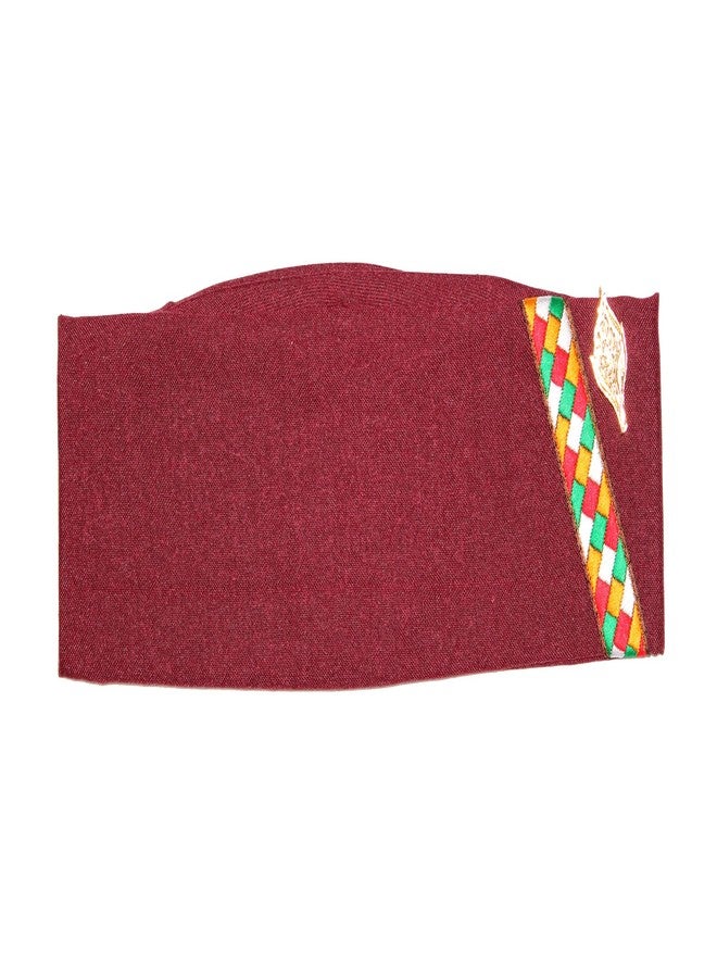 Yanwenx Uttarakhand Pahadi Topi/Cap,Brahmakamal Uttarakhand Topi, Himachali Cap (Maroon Cotton) - Image 4